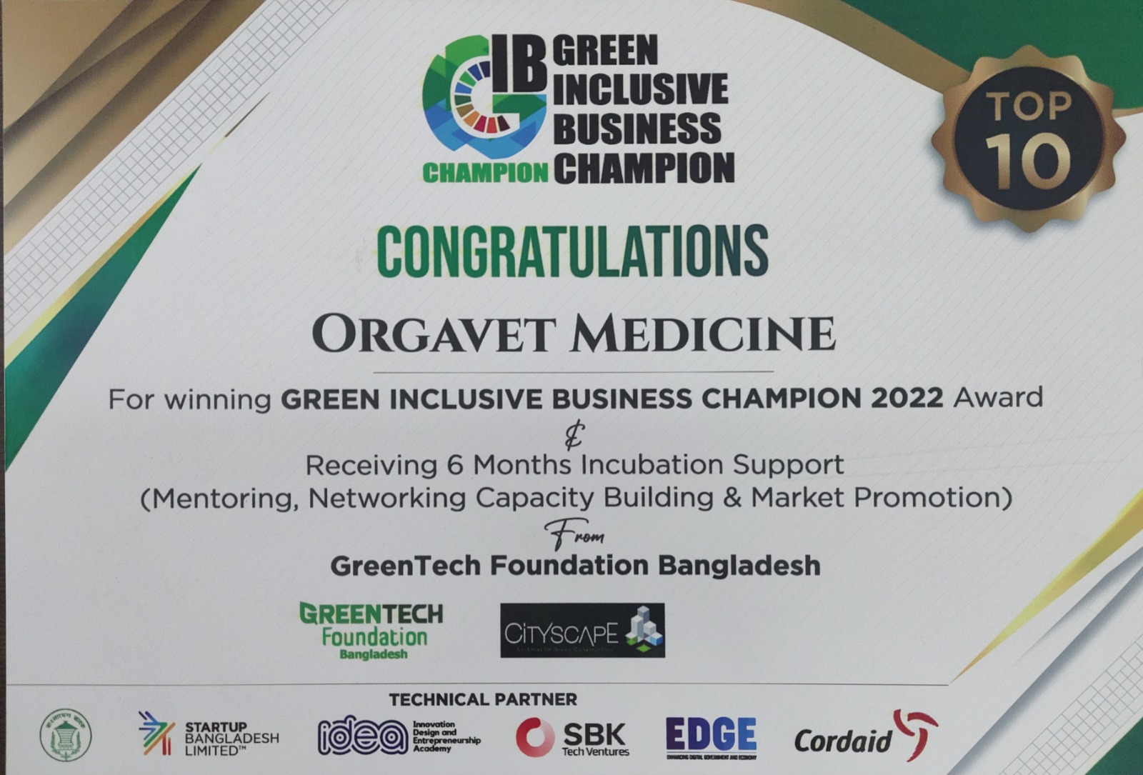 Green Inclusive Business Champion 2022 — Certificate